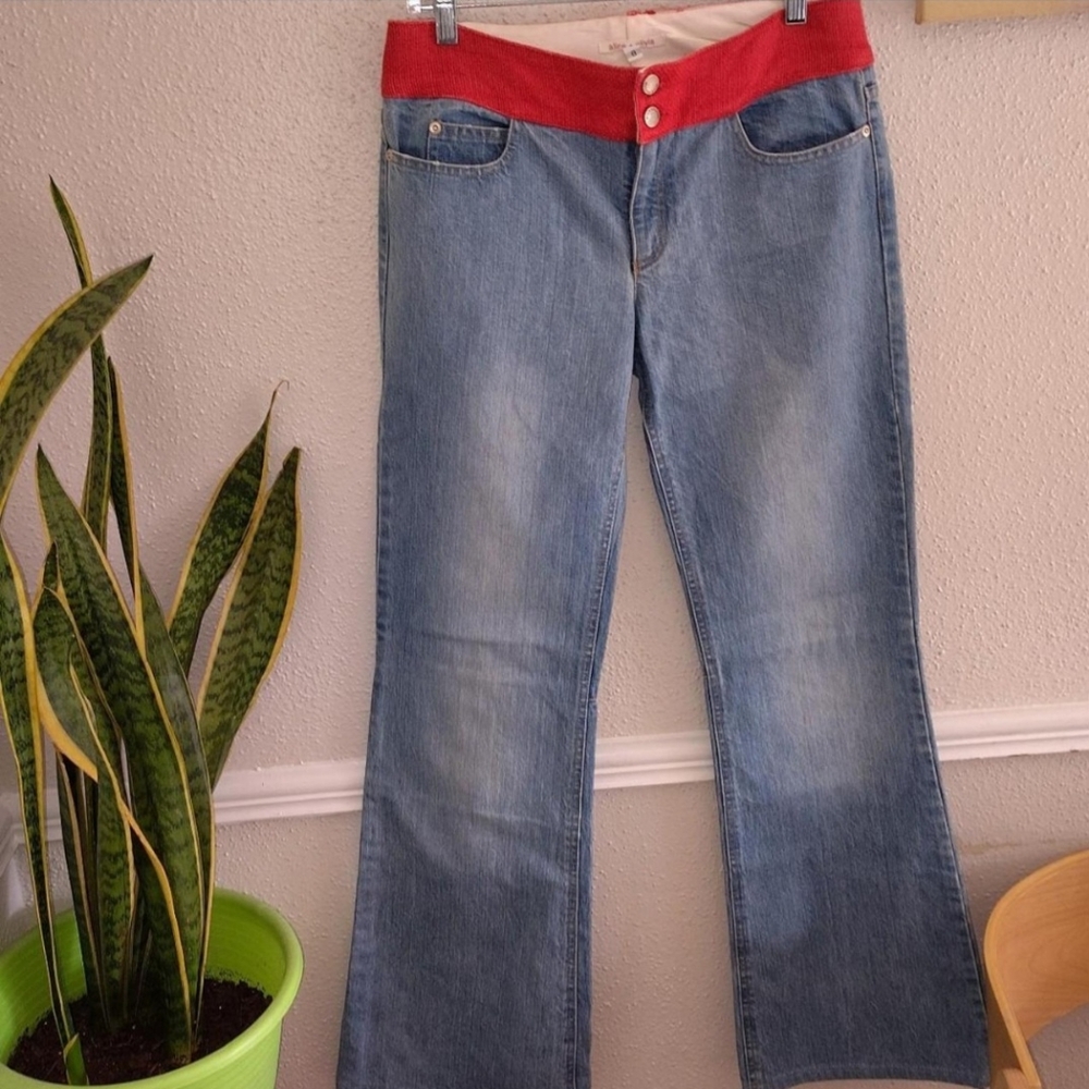 Alice + Olivia Women's Blue Jeans with Red Waistband